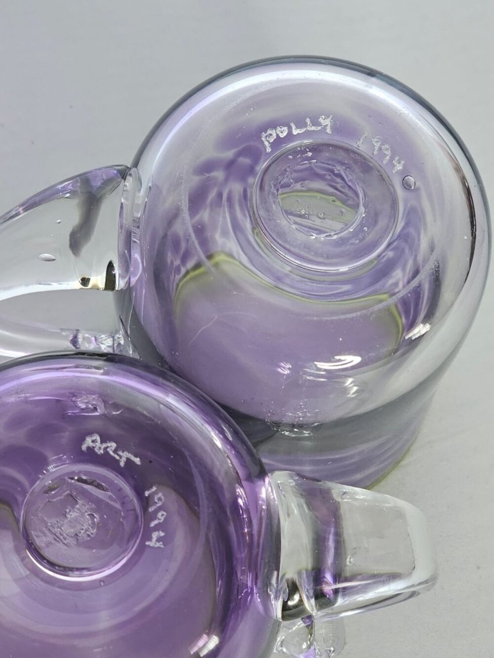 2 Vtg 1994 Signed Hand Blown Art Glass Mugs Pacific Northwest Studio Glass Polly - Picture 2 of 11